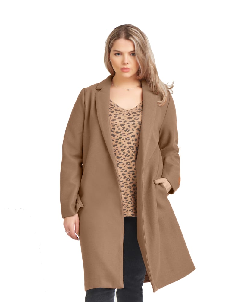 Plus size model wearing Mary Open Front Coat by Dex Plus | Dia&Co | dia_product_style_image_id:182149